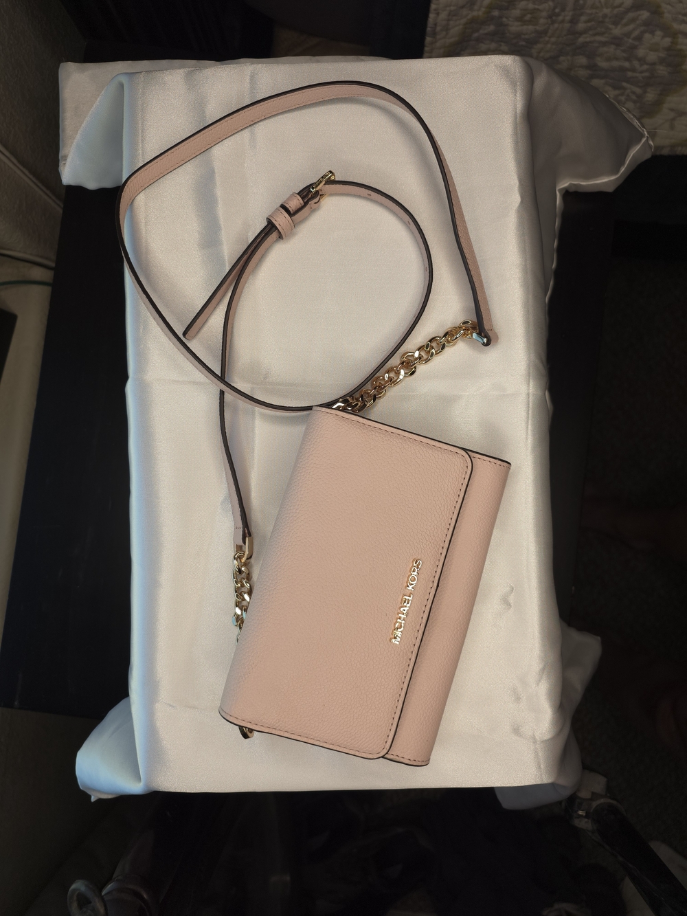 Michael Kors Pale Pink Leather Chain-Strap Crossbody Bag